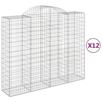 Gabionen mit Hochbogen 12Stk. 200x50x160/180cm Verzinktes Eisen