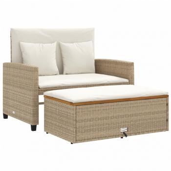 ARDEBO.de - Gartensofa mit Kissen 2-Sitzer Beige Poly Rattan & Akazienholz