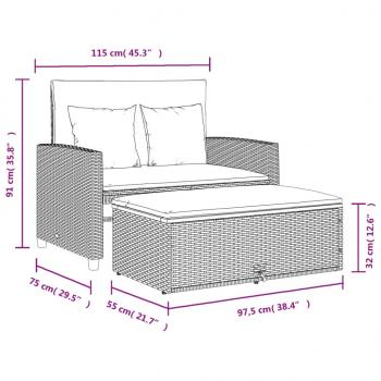 Gartensofa mit Kissen 2-Sitzer Beige Poly Rattan & Akazienholz