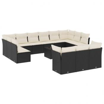 ARDEBO.de - 14-tlg. Garten-Sofagarnitur mit Kissen Schwarz Poly Rattan