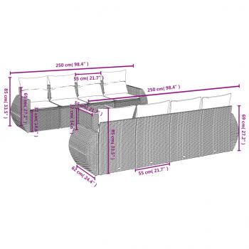 9-tlg. Garten-Sofagarnitur mit Kissen Schwarz Poly Rattan