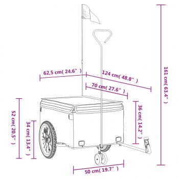 Fahrradanhänger Schwarz und Grau 45 kg Eisen