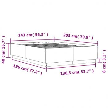 Bettgestell mit LED Betongrau 140x200 cm Holzwerkstoff