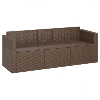 Gartensofa 3-Sitzer mit Kissen Braun Poly Rattan