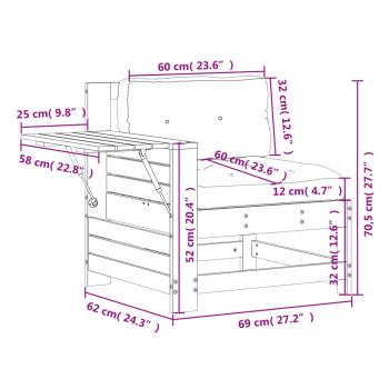 Gartensofa mit Armlehne und Kissen Massivholz Douglasie