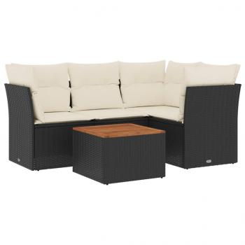 5-tlg. Garten-Sofagarnitur mit Kissen Schwarz Poly Rattan