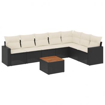 8-tlg. Garten-Sofagarnitur mit Kissen Schwarz Poly Rattan