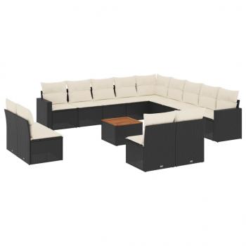 ARDEBO.de - 14-tlg. Garten-Sofagarnitur mit Kissen Schwarz Poly Rattan