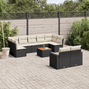 ARDEBO.de - 10-tlg. Garten-Sofagarnitur mit Kissen Schwarz Poly Rattan