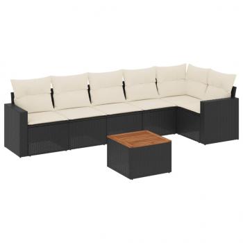 7-tlg. Garten-Sofagarnitur mit Kissen Schwarz Poly Rattan