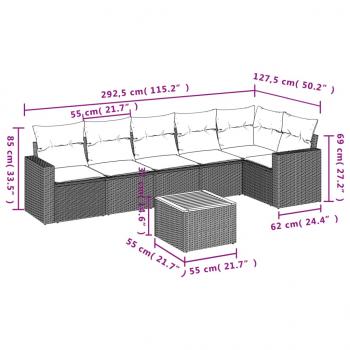 7-tlg. Garten-Sofagarnitur mit Kissen Schwarz Poly Rattan