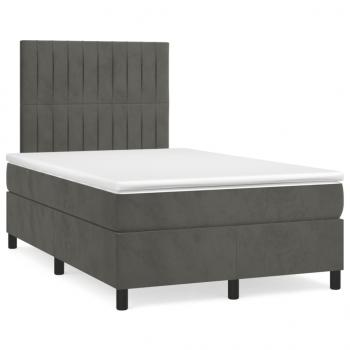 ARDEBO.de - Boxspringbett mit Matratze & LED Dunkelgrau 120x190 cm Samt