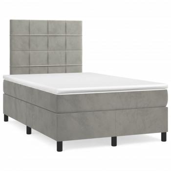 ARDEBO.de - Boxspringbett mit Matratze & LED Hellgrau 120x190 cm Samt