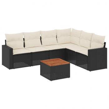 7-tlg. Garten-Sofagarnitur mit Kissen Schwarz Poly Rattan