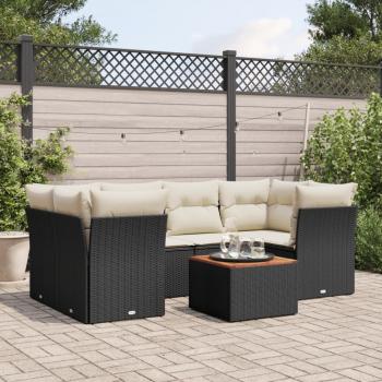 ARDEBO.de - 7-tlg. Garten-Sofagarnitur mit Kissen Schwarz Poly Rattan