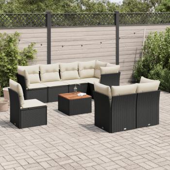 ARDEBO.de - 9-tlg. Garten-Sofagarnitur mit Kissen Schwarz Poly Rattan