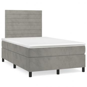 ARDEBO.de - Boxspringbett mit Matratze & LED Hellgrau 120x190 cm Samt