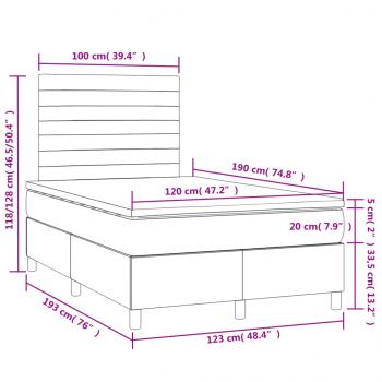 Boxspringbett mit Matratze & LED Hellgrau 120x190 cm Samt