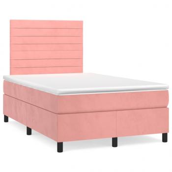 ARDEBO.de - Boxspringbett mit Matratze & LED Rosa 120x190 cm Samt