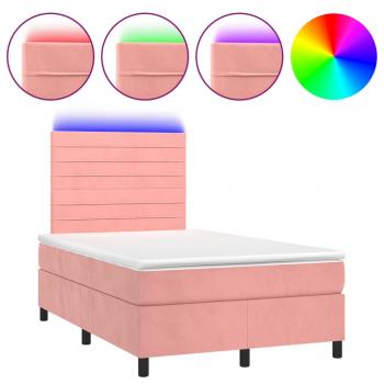 Boxspringbett mit Matratze & LED Rosa 120x190 cm Samt