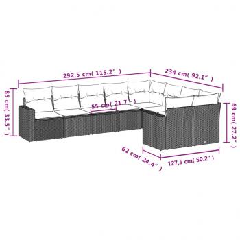 9-tlg. Garten-Sofagarnitur mit Kissen Braun Poly Rattan