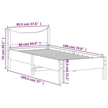 Massivholzbett ohne Matratze Wachsbraun 90x190 cm Kiefernholz