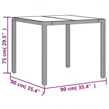 Gartentisch mit Glasplatte Braun 90x90x75 cm Poly Rattan