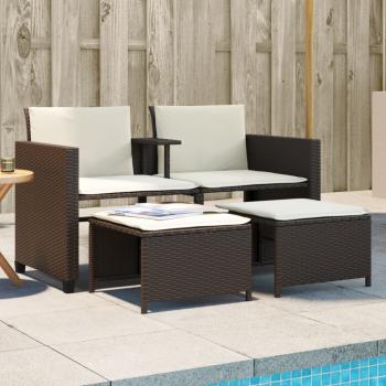 ARDEBO.de - Gartensofa 2-Sitzer mit Tisch und Hockern Braun Poly Rattan