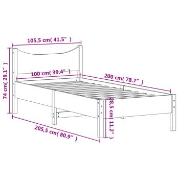 Massivholzbett ohne Matratze Weiß 100x200 cm Kiefernholz