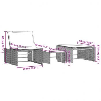 Sonnenliegen 2 Stk. mit Tisch Braun Poly Rattan