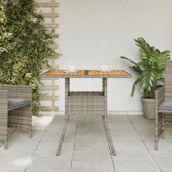 Gartentisch mit Akazienholz-Platte Grau 80x80x75 cm Poly Rattan