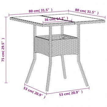 Gartentisch mit Glasplatte Weiß 80x80x75 cm Poly Rattan