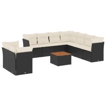 11-tlg. Garten-Sofagarnitur mit Kissen Schwarz Poly Rattan