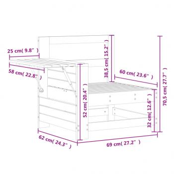 Gartensofa mit Armlehne und Beistelltisch Massivholz Kiefer