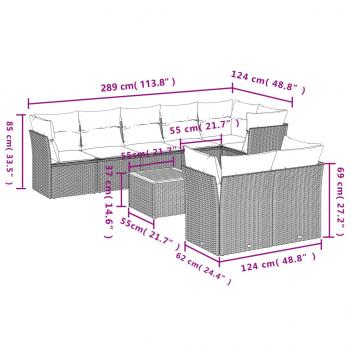 9-tlg. Garten-Sofagarnitur mit Kissen Schwarz Poly Rattan