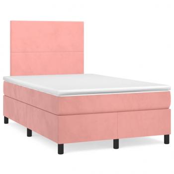 ARDEBO.de - Boxspringbett mit Matratze & LED Rosa 120x190 cm Samt