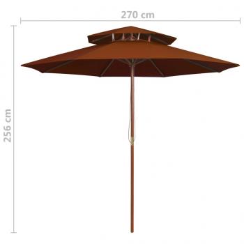 Sonnenschirm mit Doppeldach und Holzmast Terrakotta-Rot 270 cm