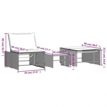 Sonnenliegen 2 Stk. mit Tisch Grau Poly Rattan