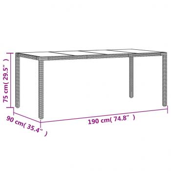 Gartentisch mit Glasplatte Grau 190x90x75 cm Poly Rattan