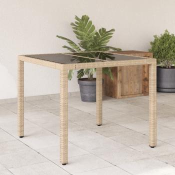 ARDEBO.de - Gartentisch mit Glasplatte Beige 90x90x75 cm Poly Rattan