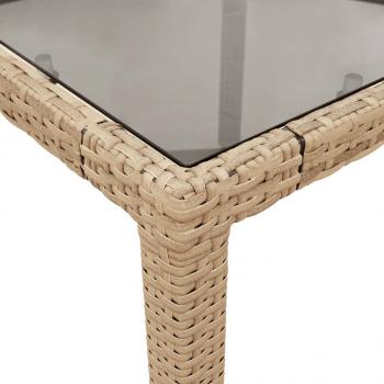 Gartentisch mit Glasplatte Beige 90x90x75 cm Poly Rattan