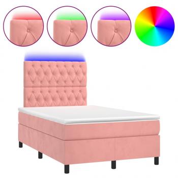 Boxspringbett mit Matratze & LED Rosa 120x190 cm Samt