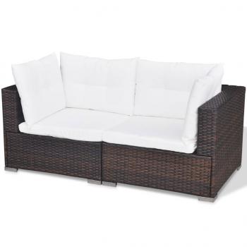 5-tlg. Garten-Lounge-Set mit Kissen Poly Rattan Braun