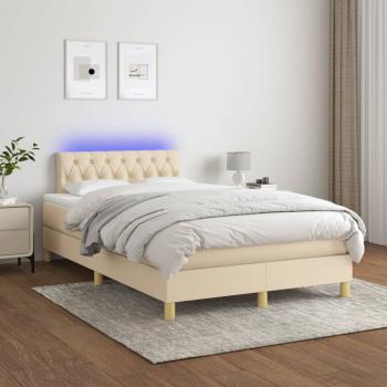 ARDEBO.de - Boxspringbett mit Matratze & LED Creme 120x200 cm Stoff