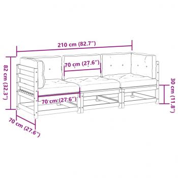 3-tlg. Garten-Sofagarnitur mit Kissen Massivholz Douglasie