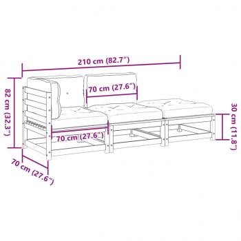 3-tlg. Garten-Sofagarnitur mit Kissen Wachsbraun Kiefernholz