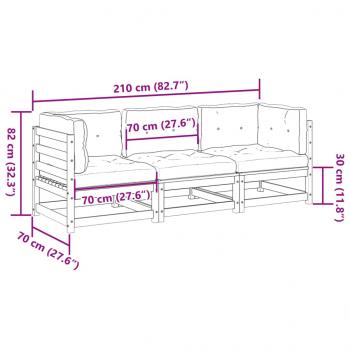 3-tlg. Garten-Sofagarnitur mit Kissen Kiefernholz Imprägniert