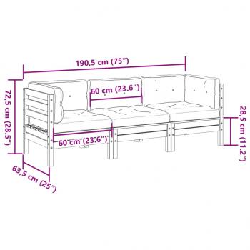 3-tlg. Garten-Sofagarnitur mit Kissen Massivholz Douglasie