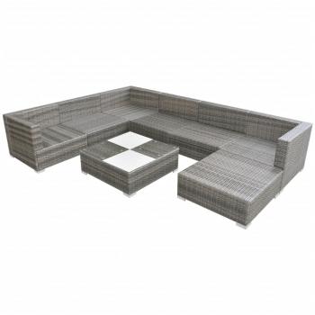 8-tlg. Garten-Lounge-Set mit Kissen Poly Rattan Grau