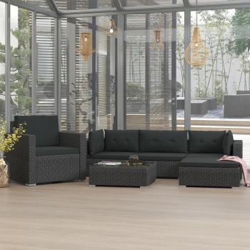 ARDEBO.de - 6-tlg. Garten-Lounge-Set mit Kissen Poly Rattan Schwarz